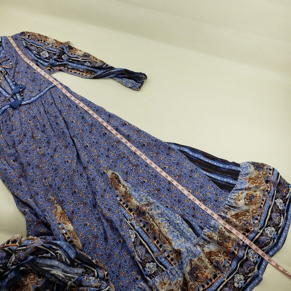 Free People Happy Feelings Maxi Dress Womens Large Blue Boho Peasant Long Sleeve - Picture 15 of 15